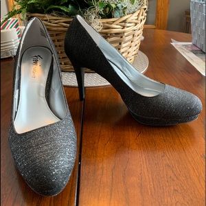 High heels, brand Fiona NIGHT, size 9.5, black with silver sparkles